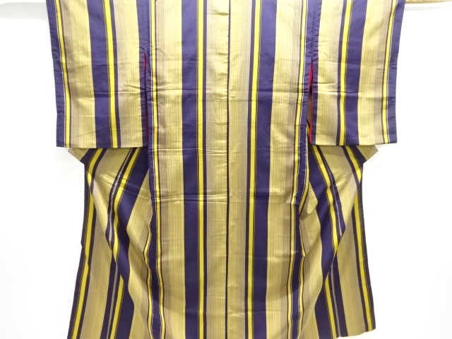 JAPANESE KIMONO / ANTIQUE OMESHI KIMONO / TAISHO ROMAN STYLE / WOVEN STRIPE